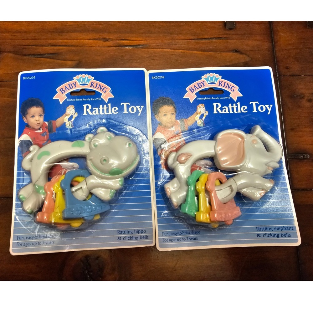 Vintage 1996 Baby King Rattle Toy Set Hippo Elephant BK20209 New
